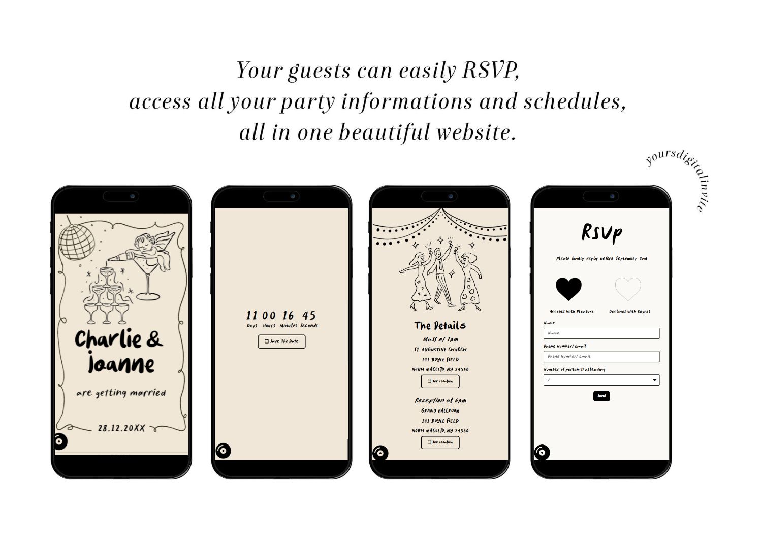 All Scribble Illustrations Handwritten Wedding Invitation