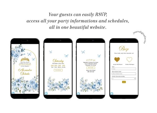 Elegant Dusty Blue Mis Quince Anos Butterfly Garden Invitation