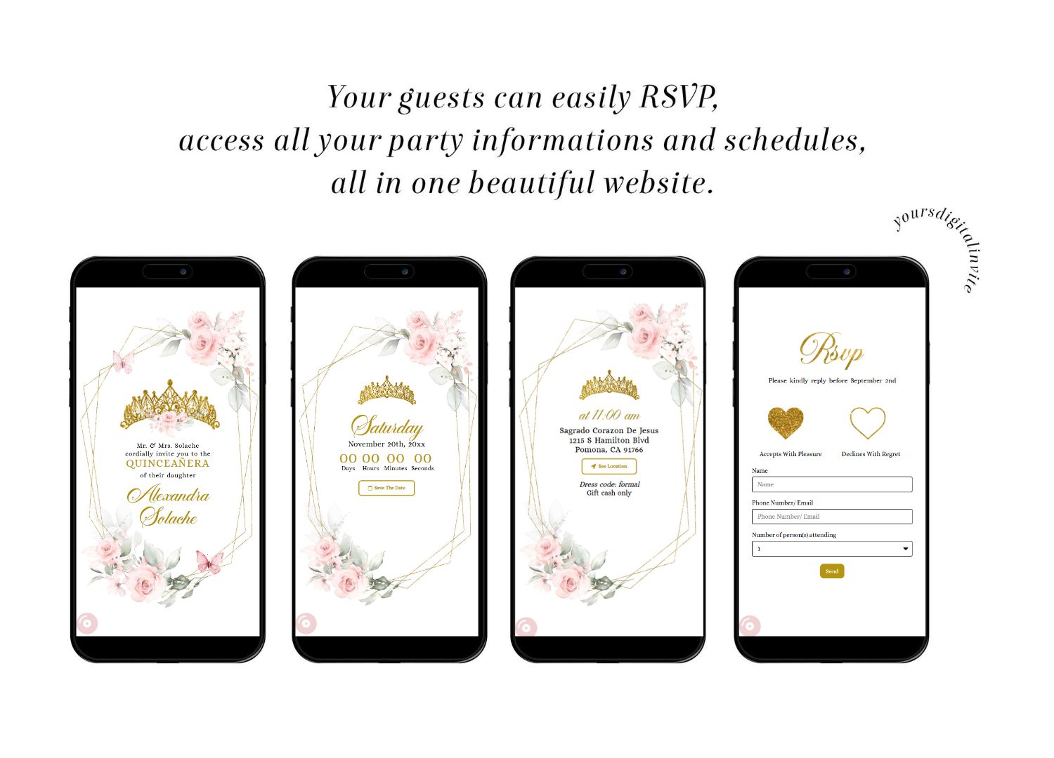 All Pink And Gold Mexican Princess Quinceañera Invitation