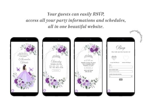 Purple And Silver Mexican Princess Quinceañera Invitation