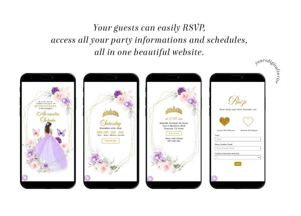 A16 Purple Pink And Gold Mexican Princess Quinceañera Invitation