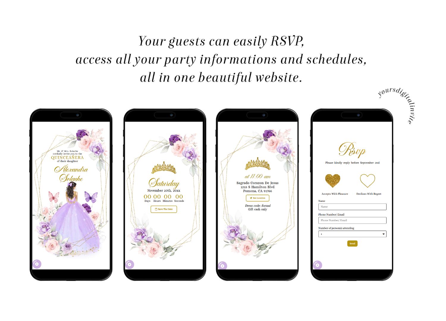 A16 Purple Pink And Gold Mexican Princess Quinceañera Invitation