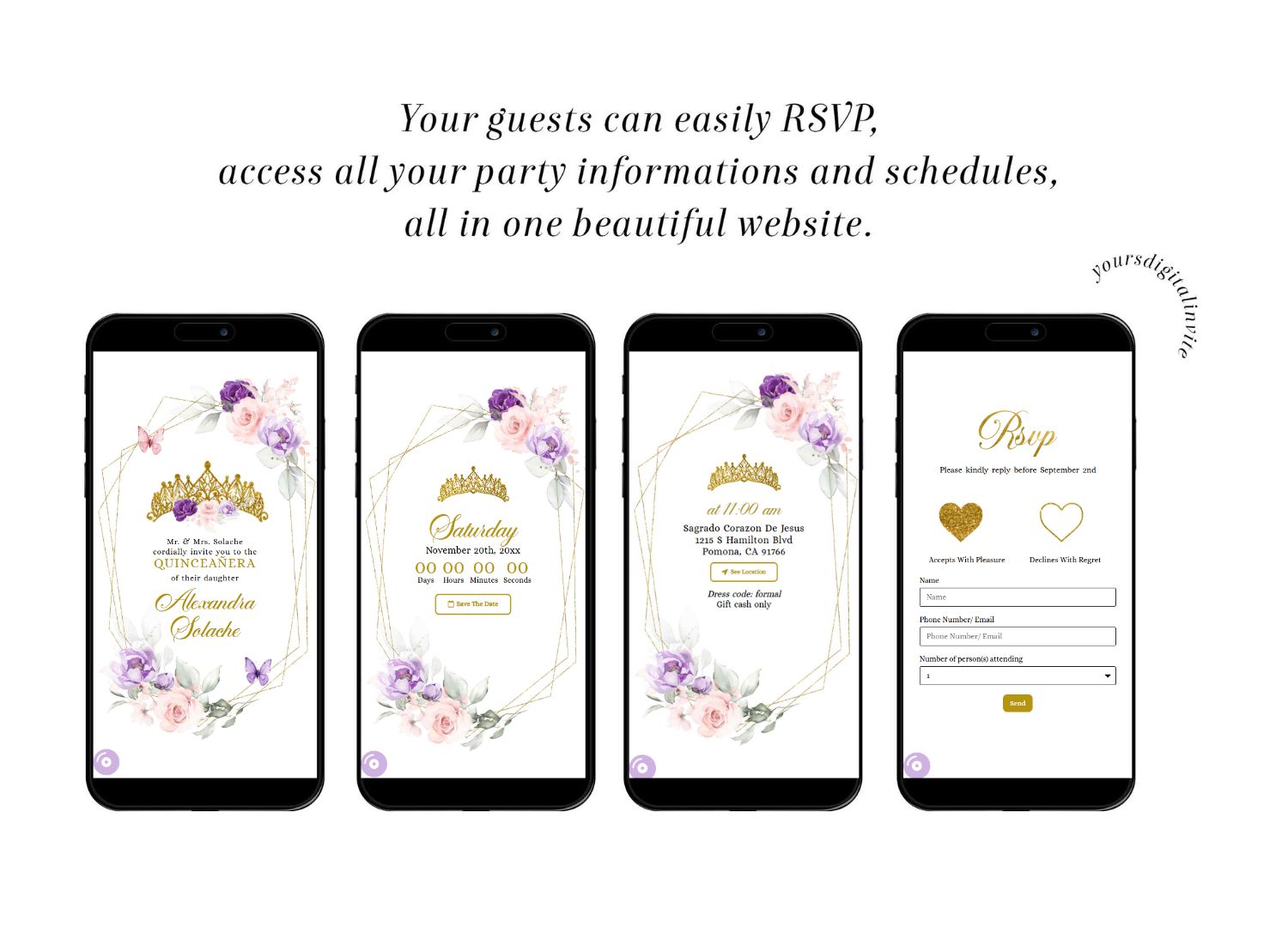 Purple Pink And Gold Mexican Quinceañera Invitation