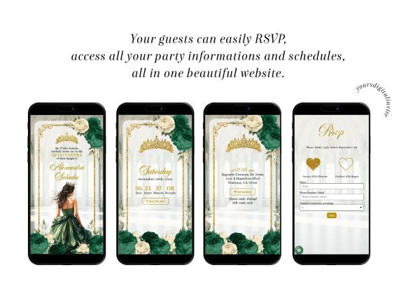A12 Emerald Green Ballroom Quinceañera Invitation
