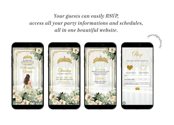 Sage Floral Ballroom Quinceañera Invitation