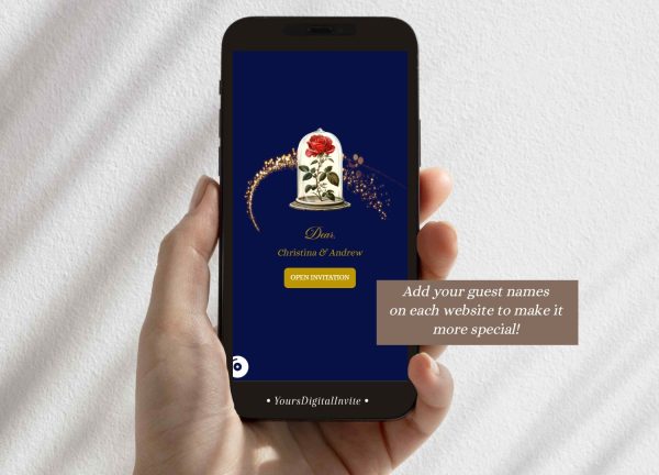 A15 Fairytale Royal Blue and Red Rose Quinceañera Invitation