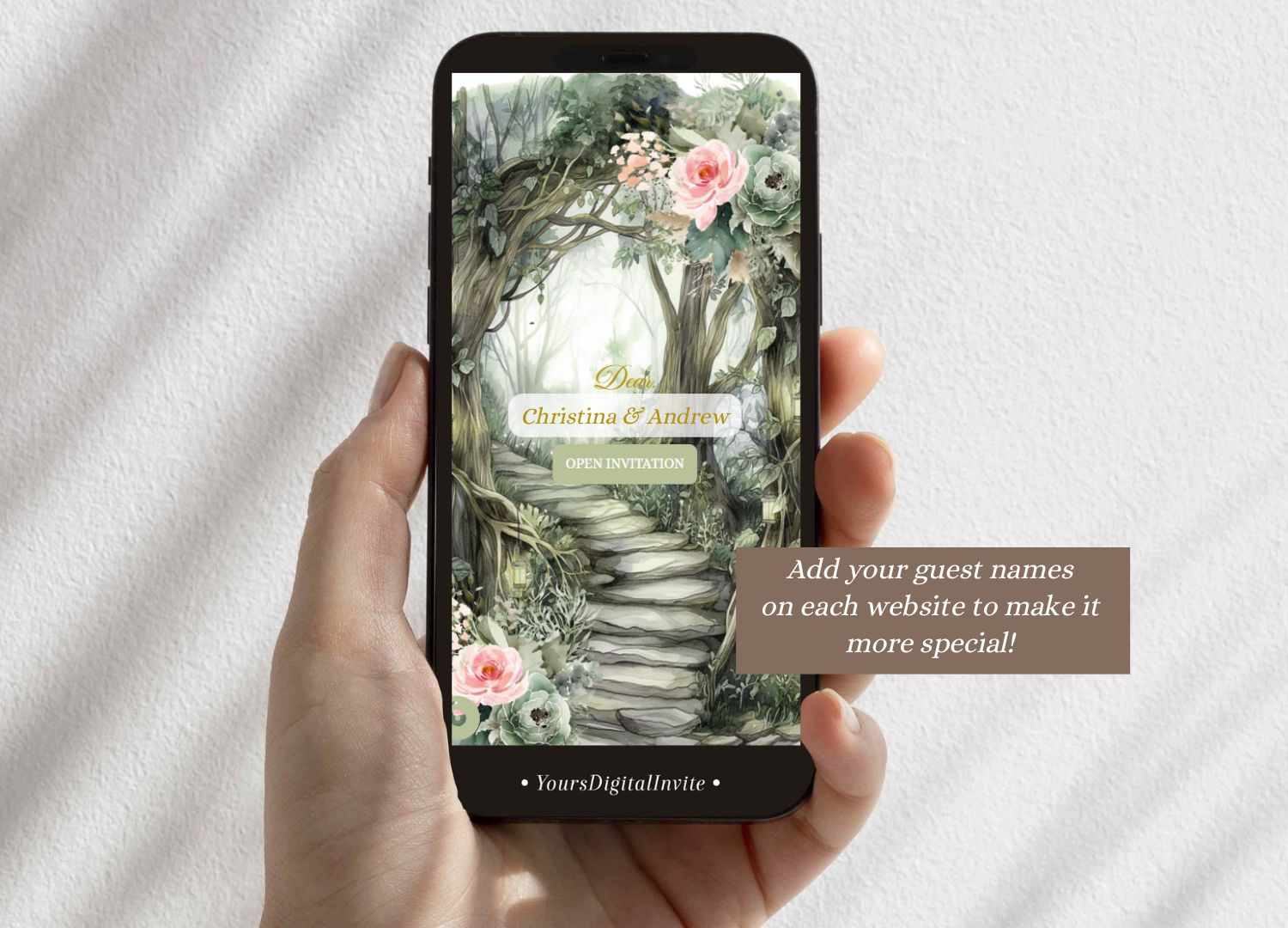 A14 Sage Green Pink Whimsical Forest Quinceañera Invitation