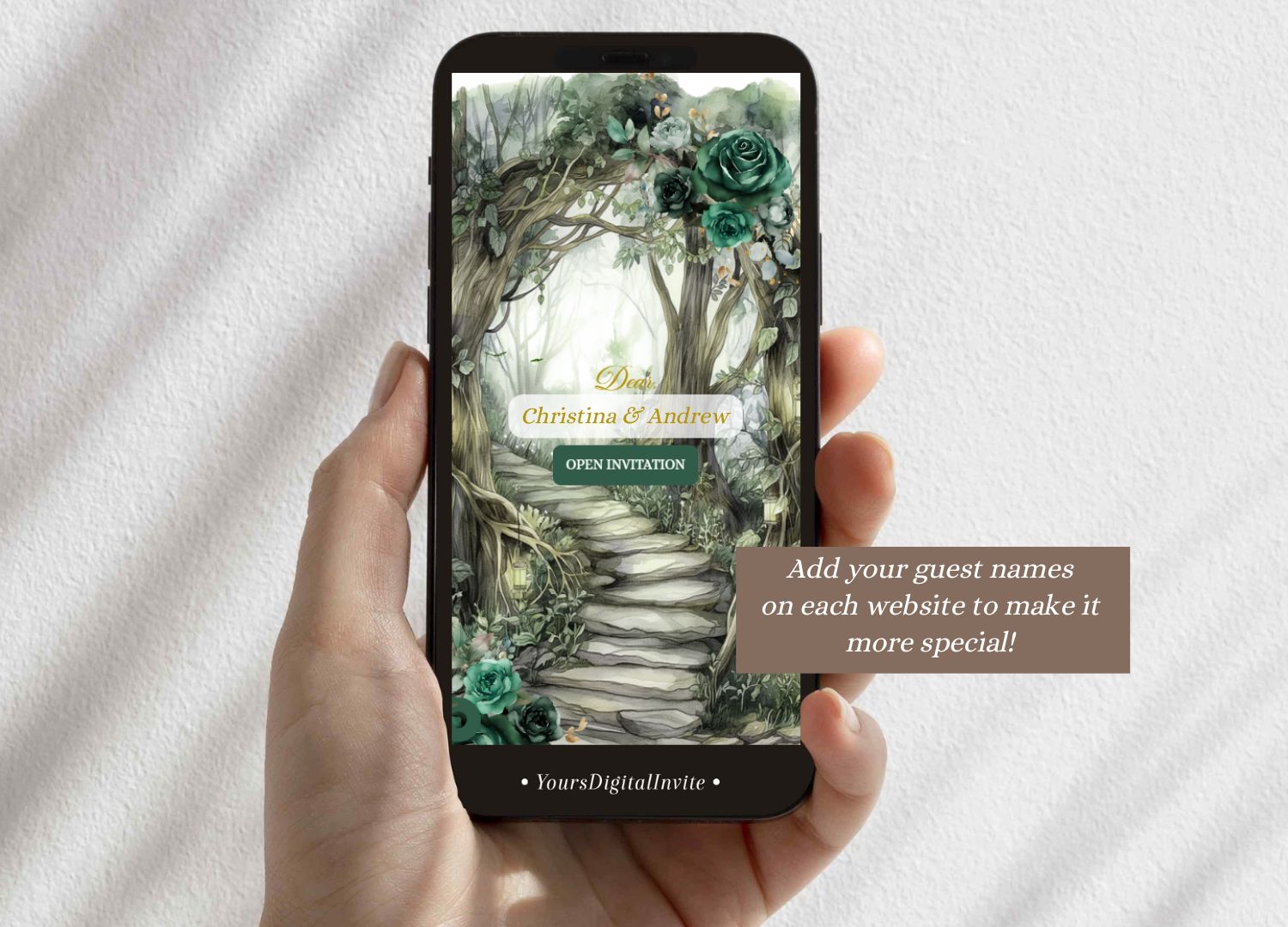 Custom A14 Hunter Green Whimsical Forest Quinceañera Invitation