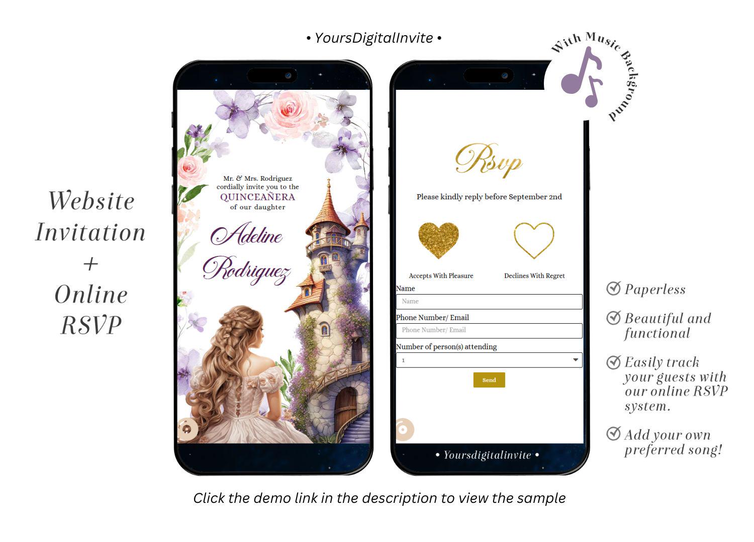 A15 Fairytale Princess Pink Purple Quinceañera Invitation