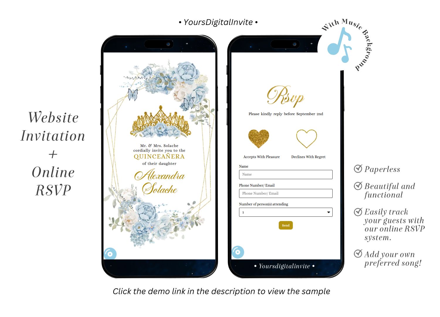 Dusty Blue And Gold Mexican Princess Quinceañera Invitation