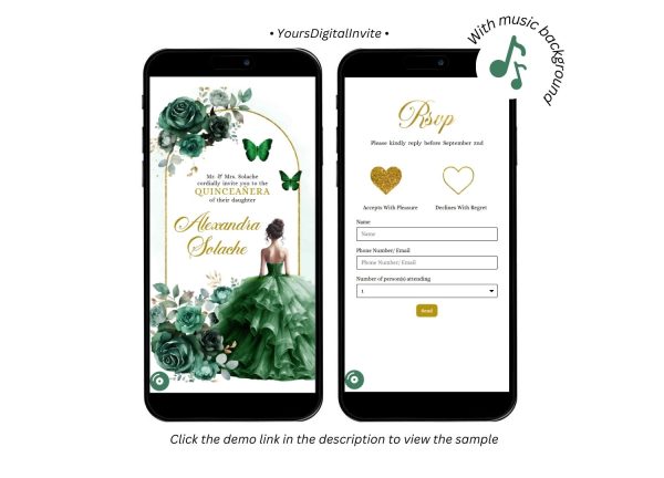Boho Gold Green Emerald Beautiful Princess Mexican Quince Anos Invitation