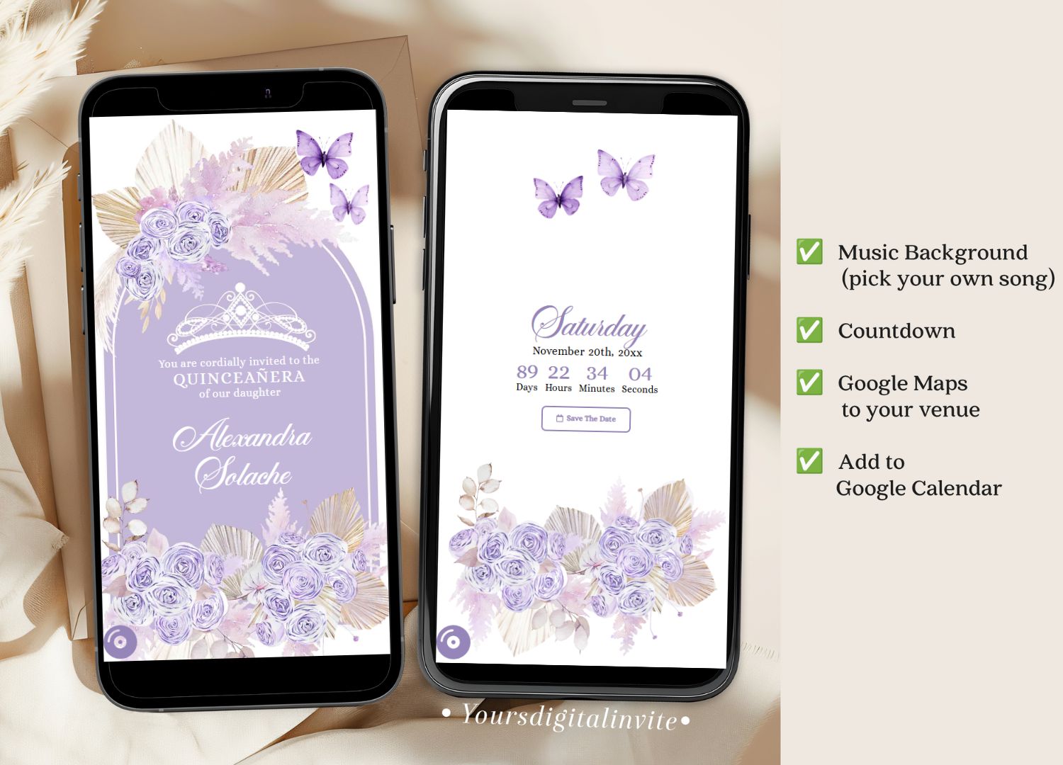 Purple Boho Quinceanera Invitation