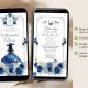 Navy Blue Rose Western Charra Quinceanera Princess Invitation