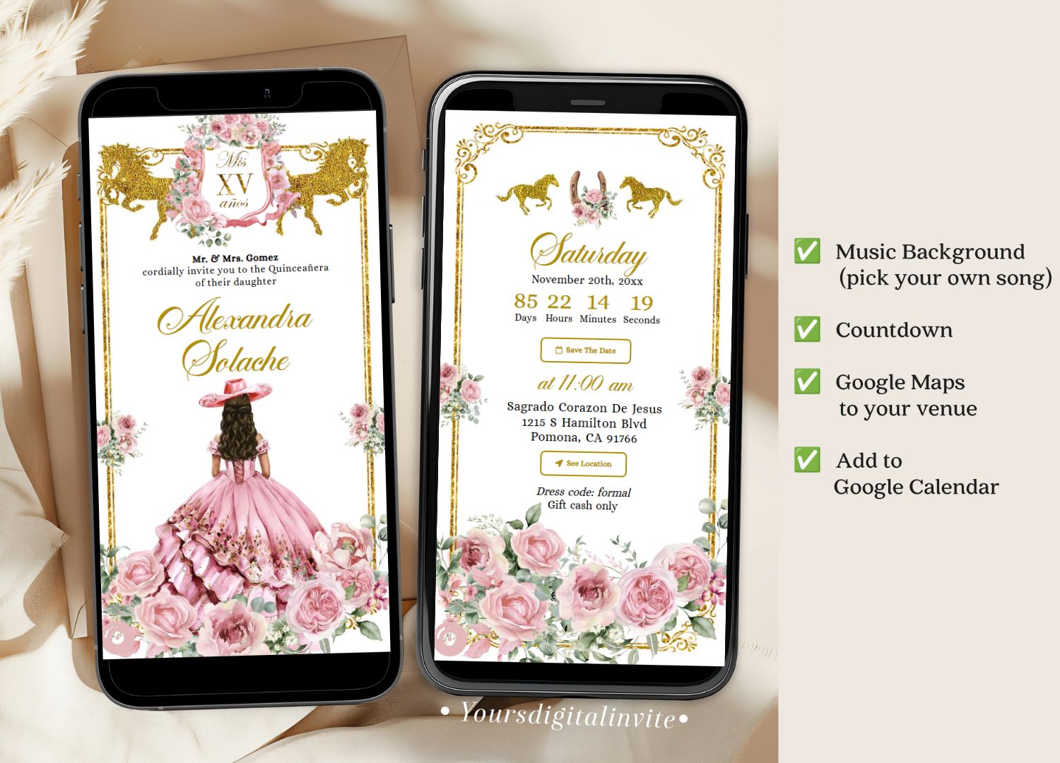 A19 Rose Gold Western Charra Quinceanera Princess Invitation