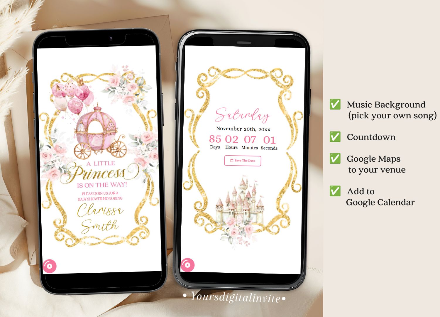 1+3 c66 C66 Princess Baby Shower Invitation