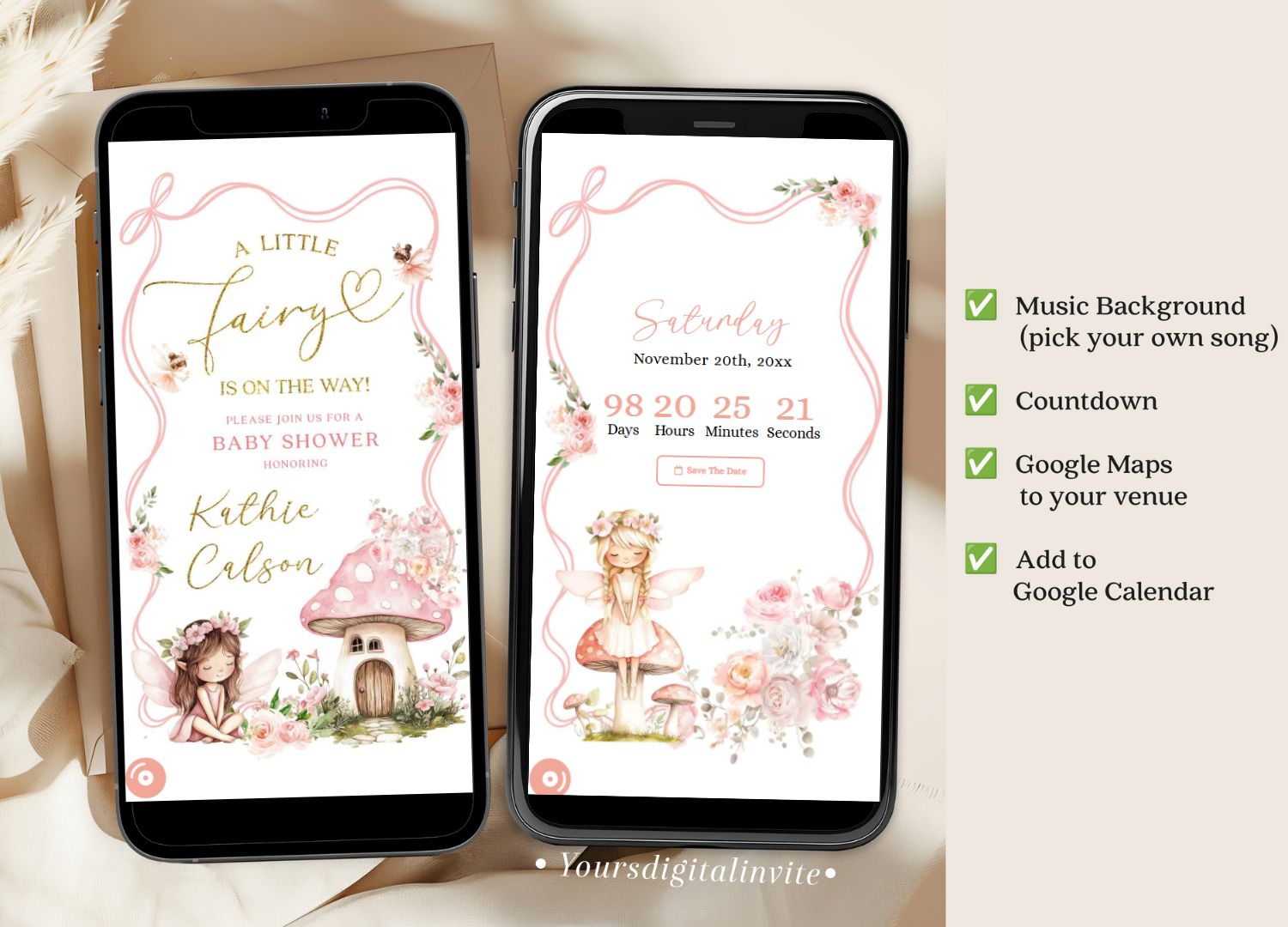 Pink Blush Fairy Baby Shower Invitation