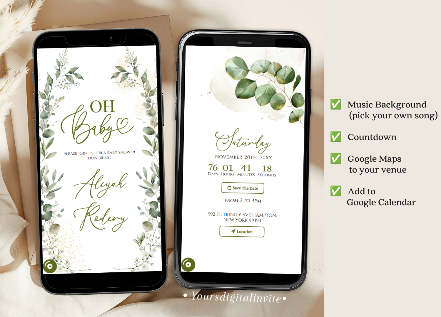 C110 Greenery Baby Shower Website Invitation