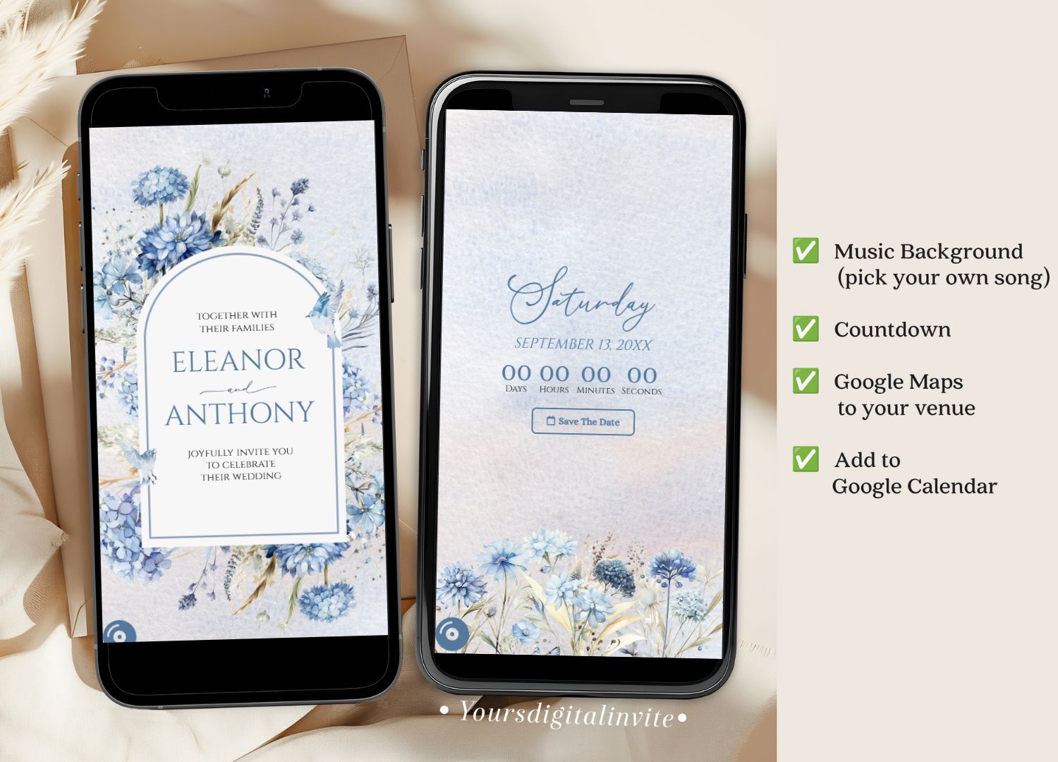 1+3 hydrangea Blue Hydrangea Wedding Invitation