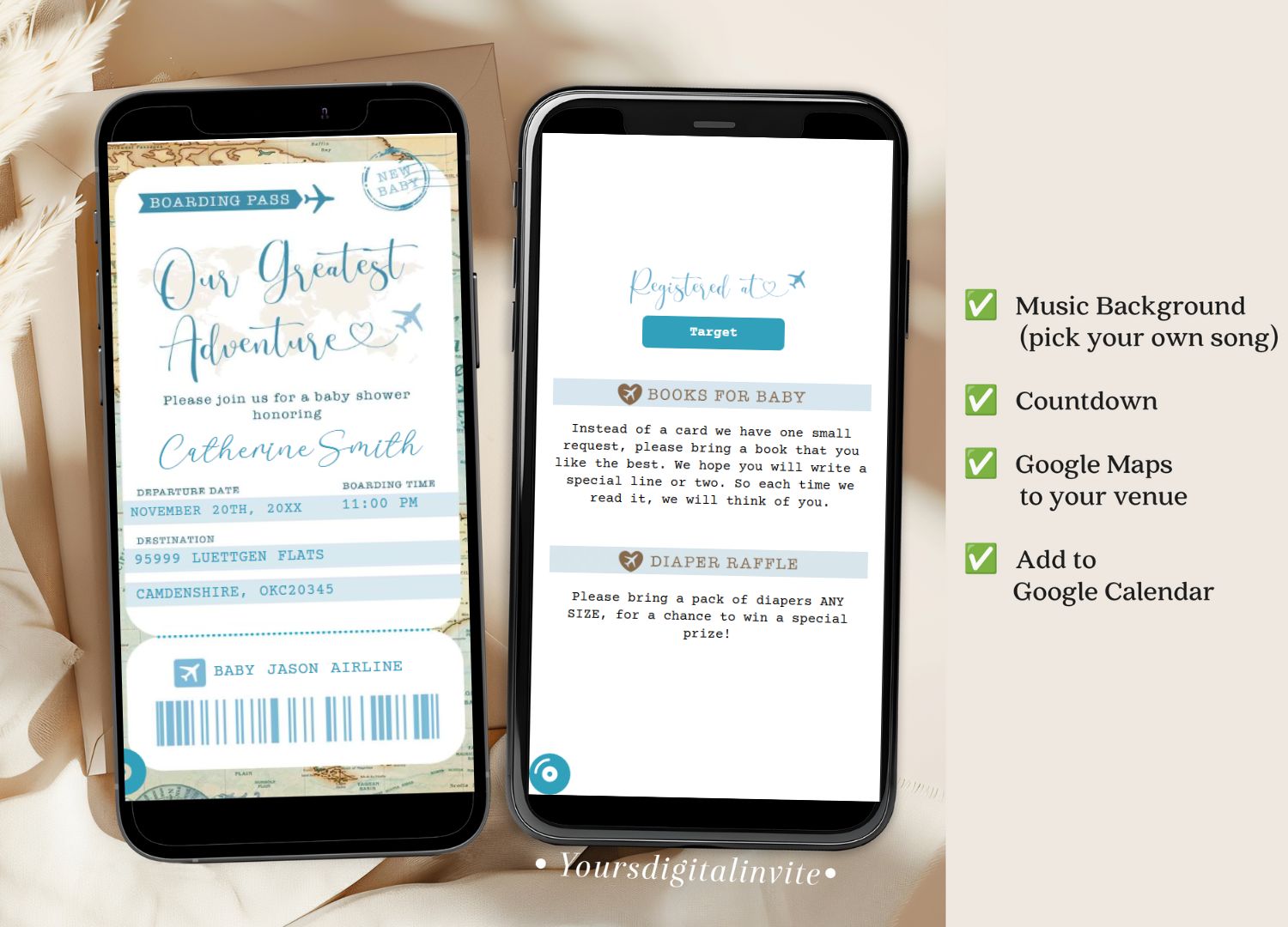 B4 Travel Boy Airline Ticket Baby Shower Invitation