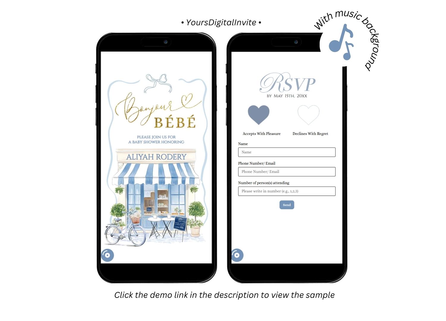 C94 Coquette Parisian Cafe French Blue Baby Shower Invitation