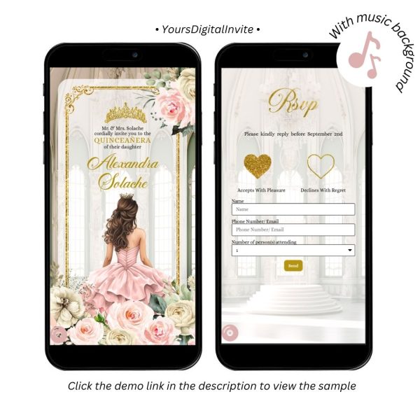 A12 Blush Pink Ivory Royal Ballroom Quinceanera Invitation