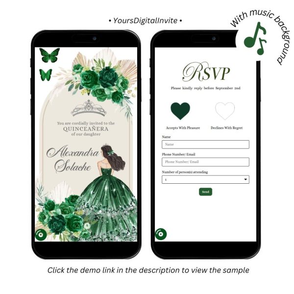 Boho Emerald Green Pampass Grass Quinceanera Princess Invitation
