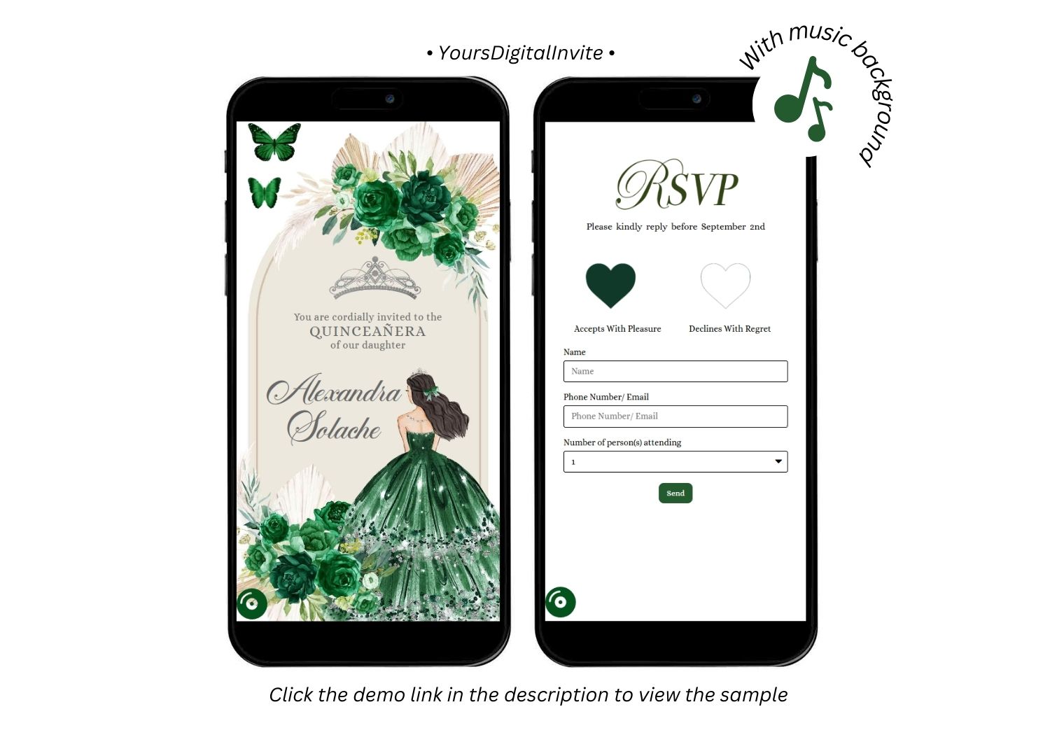 Boho Emerald Green Pampass Grass Quinceanera Princess Invitation