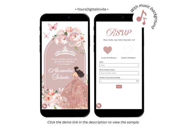 Butterfly Rose Gold Pink Quinceanera Princess Invitation
