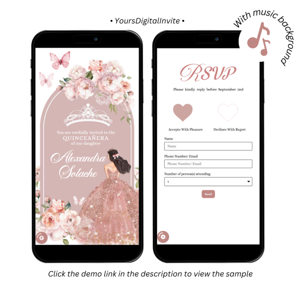 Butterfly Rose Gold Pink Quinceanera Princess Invitation