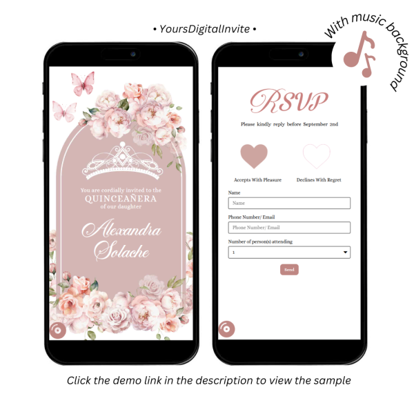 Butterfly Rose Gold Pink Quinceanera Invitation