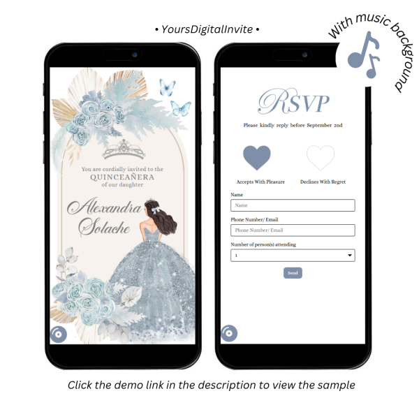 A18 Baby Blue Boho Pampass Grass Quinceanera Princess Invitation
