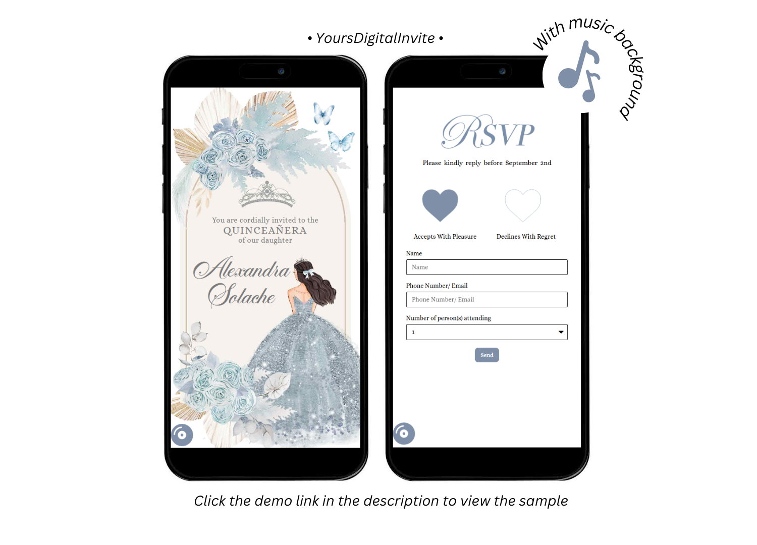 A18 Baby Blue Boho Pampass Grass Quinceanera Princess Invitation