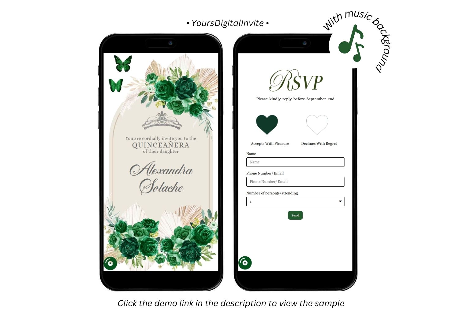 Boho Emerald Green Pampas Grass Quinceanera Invitation