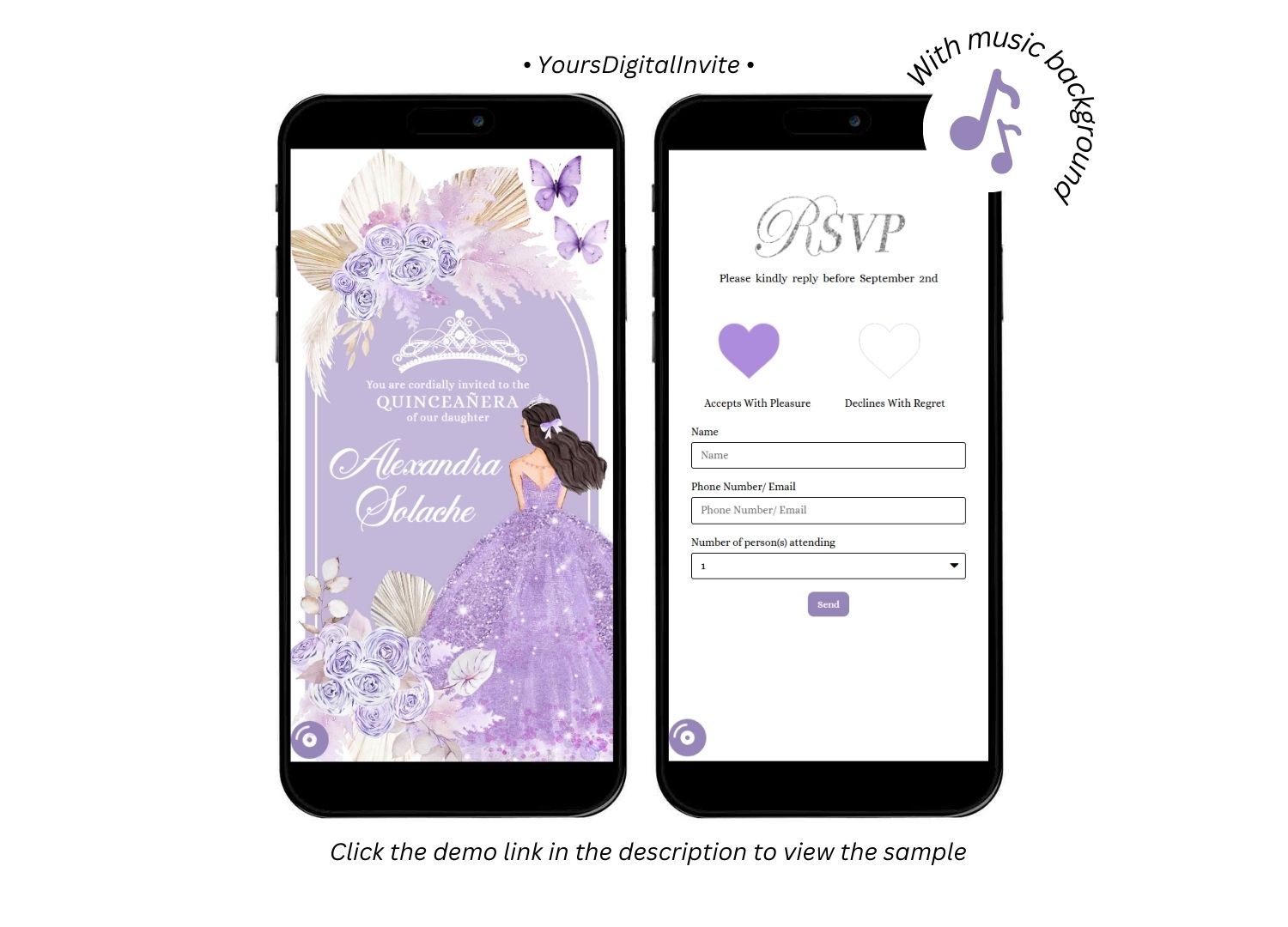 Purple Boho Princess Quinceanera Invitation