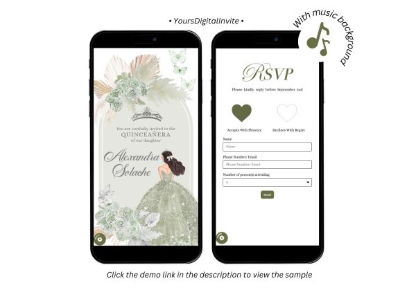 A18 Boho Sage Green Pampass Grass Quinceanera Princess Invitation