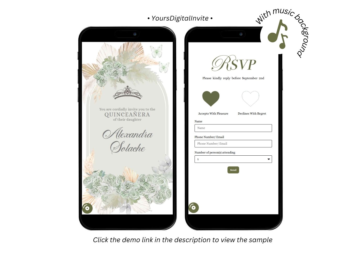 1+4 (1) A18 sega Sage Green Western Charra Quinceanera Princess Invitation