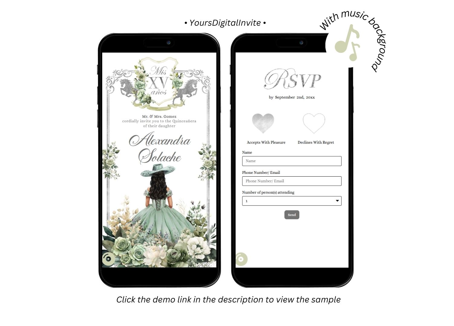 1+4 (1) A19 Sage Sage Green Western Charra Quinceanera Princess Invitation