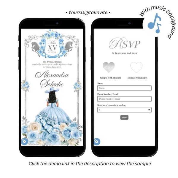 A19 Light Blue Rose Western Charra Quinceanera Princess Invitation