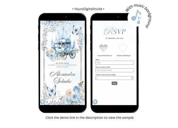A20 Blue Carriage Royal Castle Quinceanera Invitation
