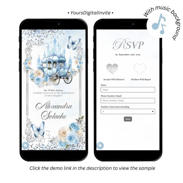 A20 Blue Carriage Royal Castle Quinceanera Invitation