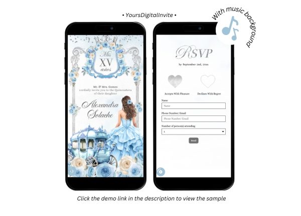 A20 Blue Carriage Royal Princess Quinceanera Invitation