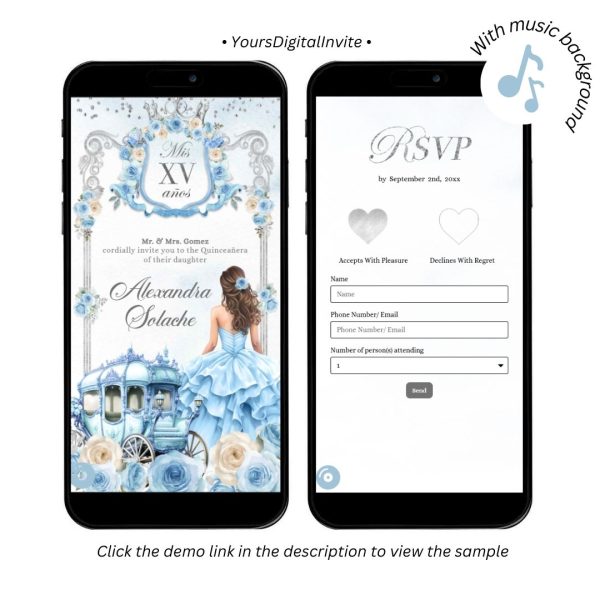 A20 Blue Carriage Royal Princess Quinceanera Invitation