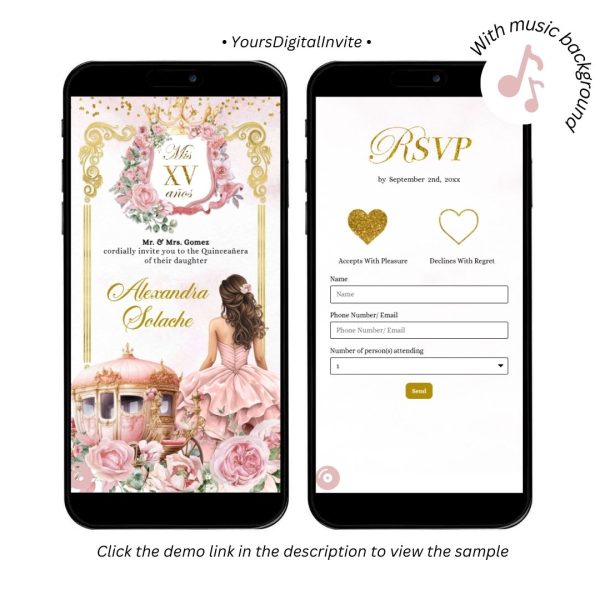 Rose Gold Royal Castle Princess Quinceanera Invitation