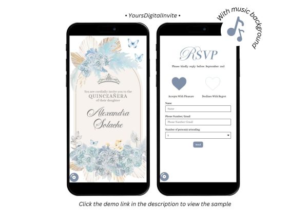 Baby Blue Boho Pampass Grass Quinceanera Invitation