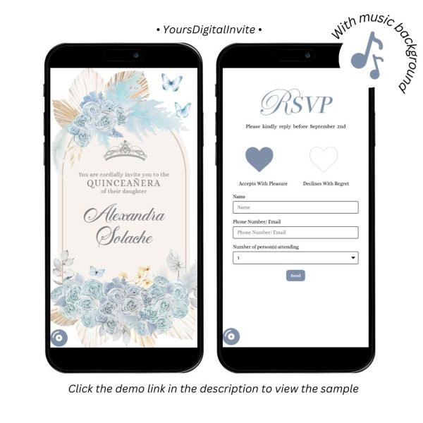 Baby Blue Boho Pampass Grass Quinceanera Invitation