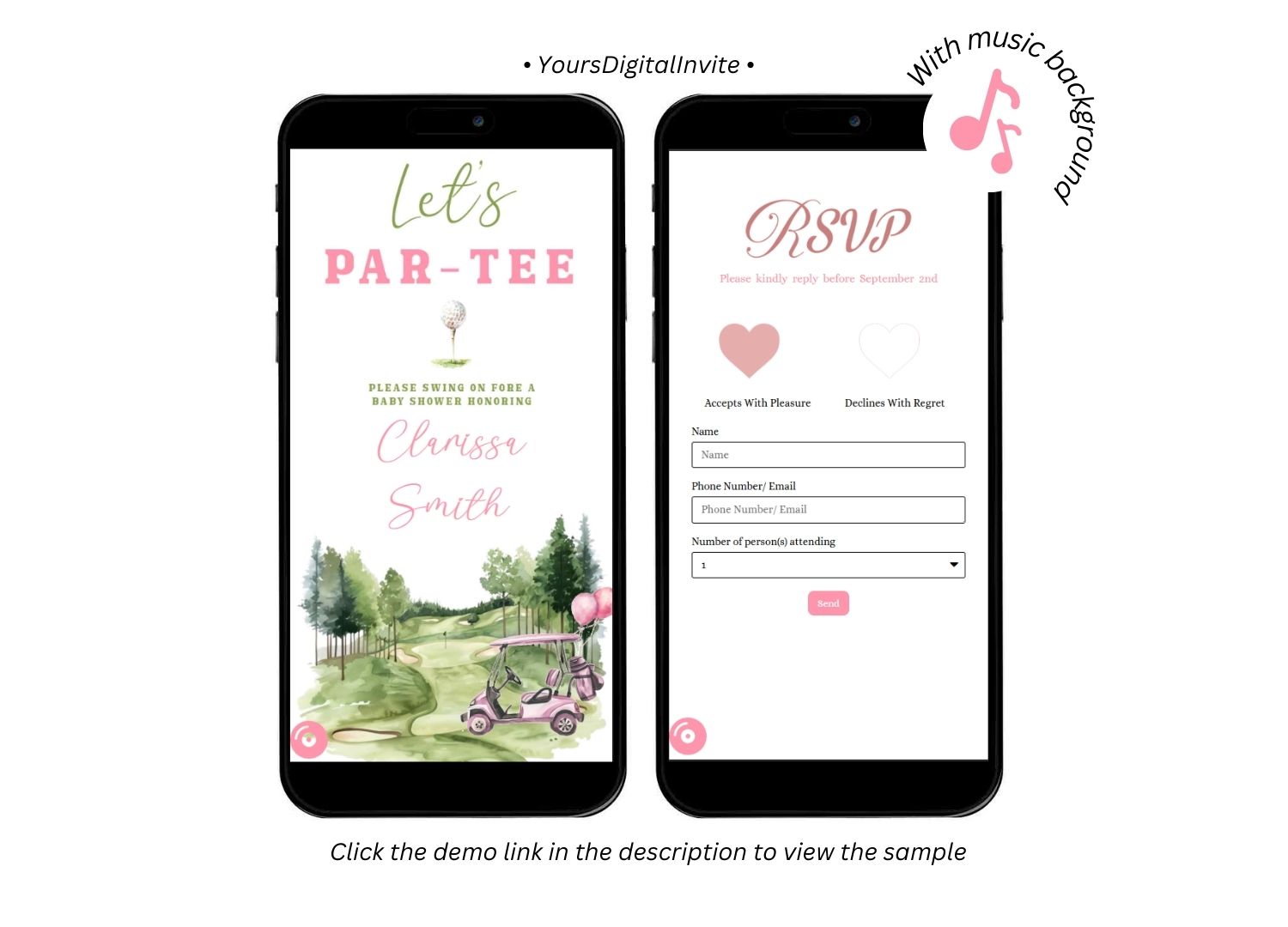 Golf Pink Girl Baby Shower Invitation