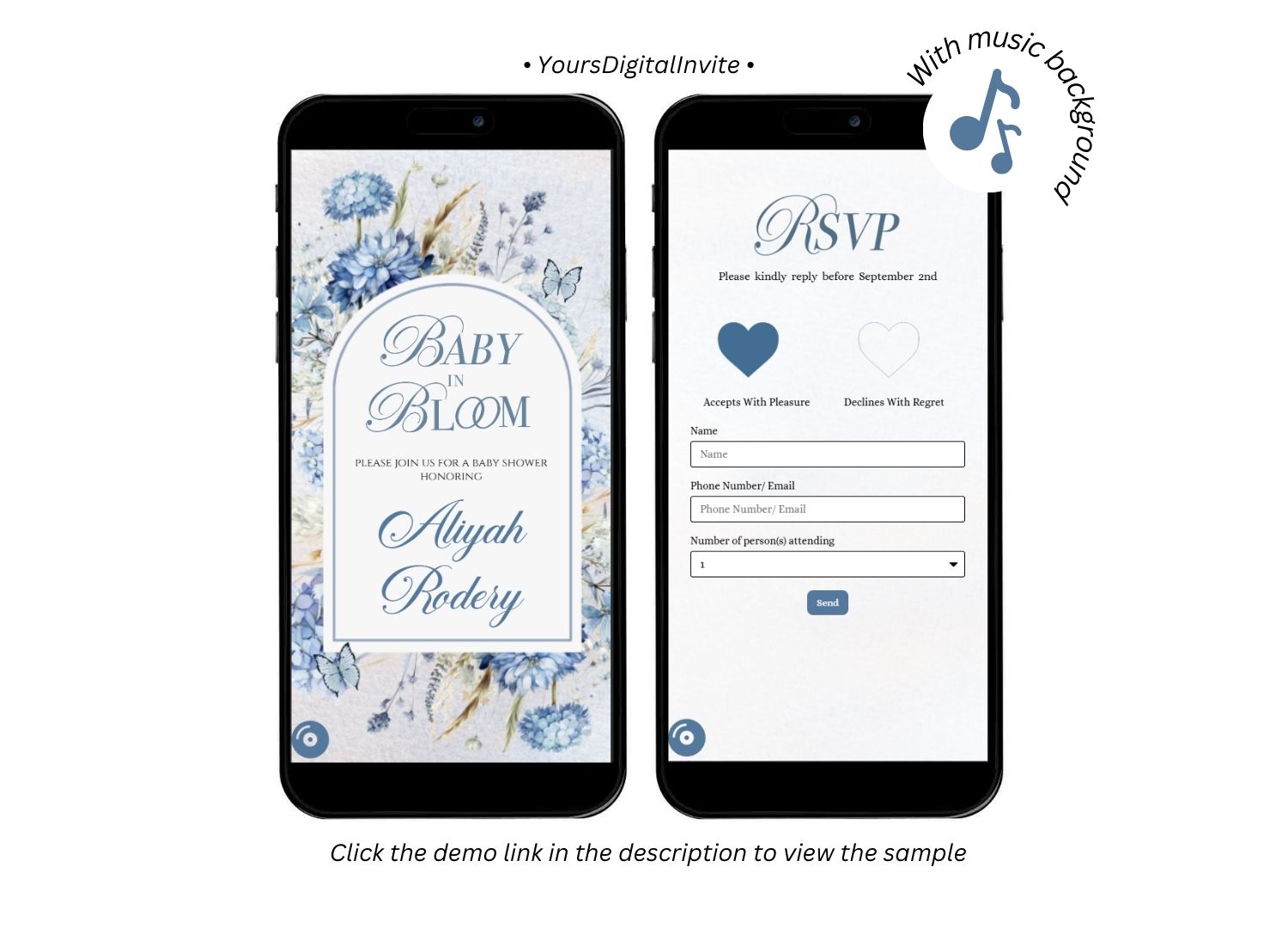 1+4 (1) hyrd A4 Blue Hydrangea Baby Shower Invitation