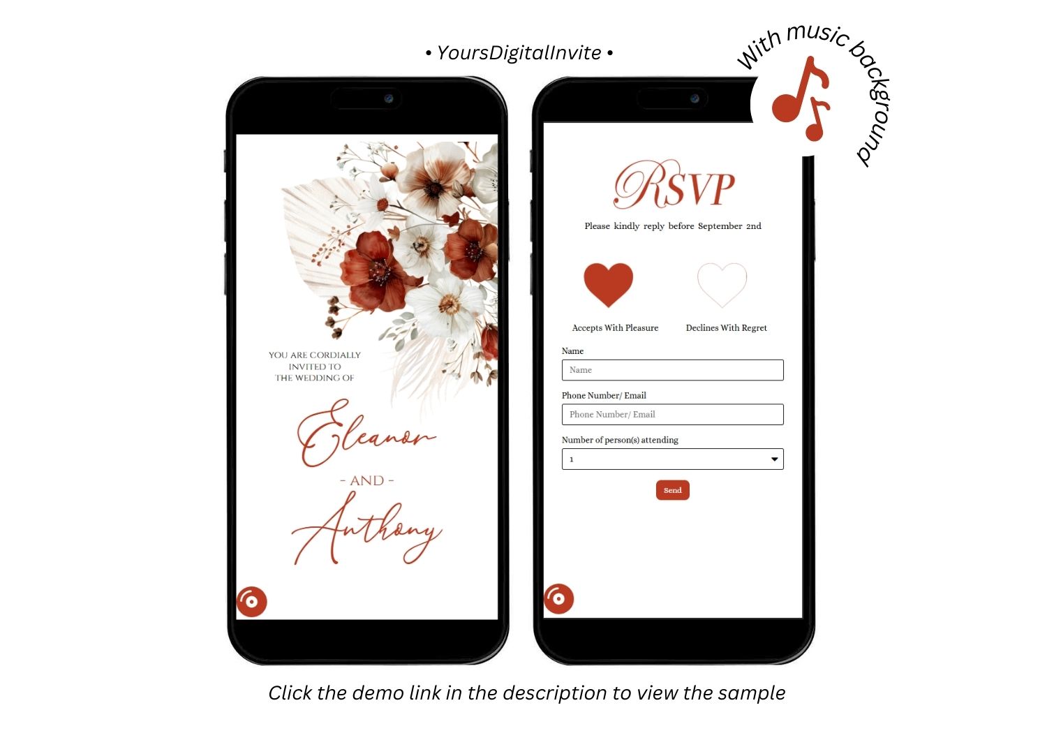 1+4 (1) teracotta A5 Boho Teracotta Floral Wedding Invitation