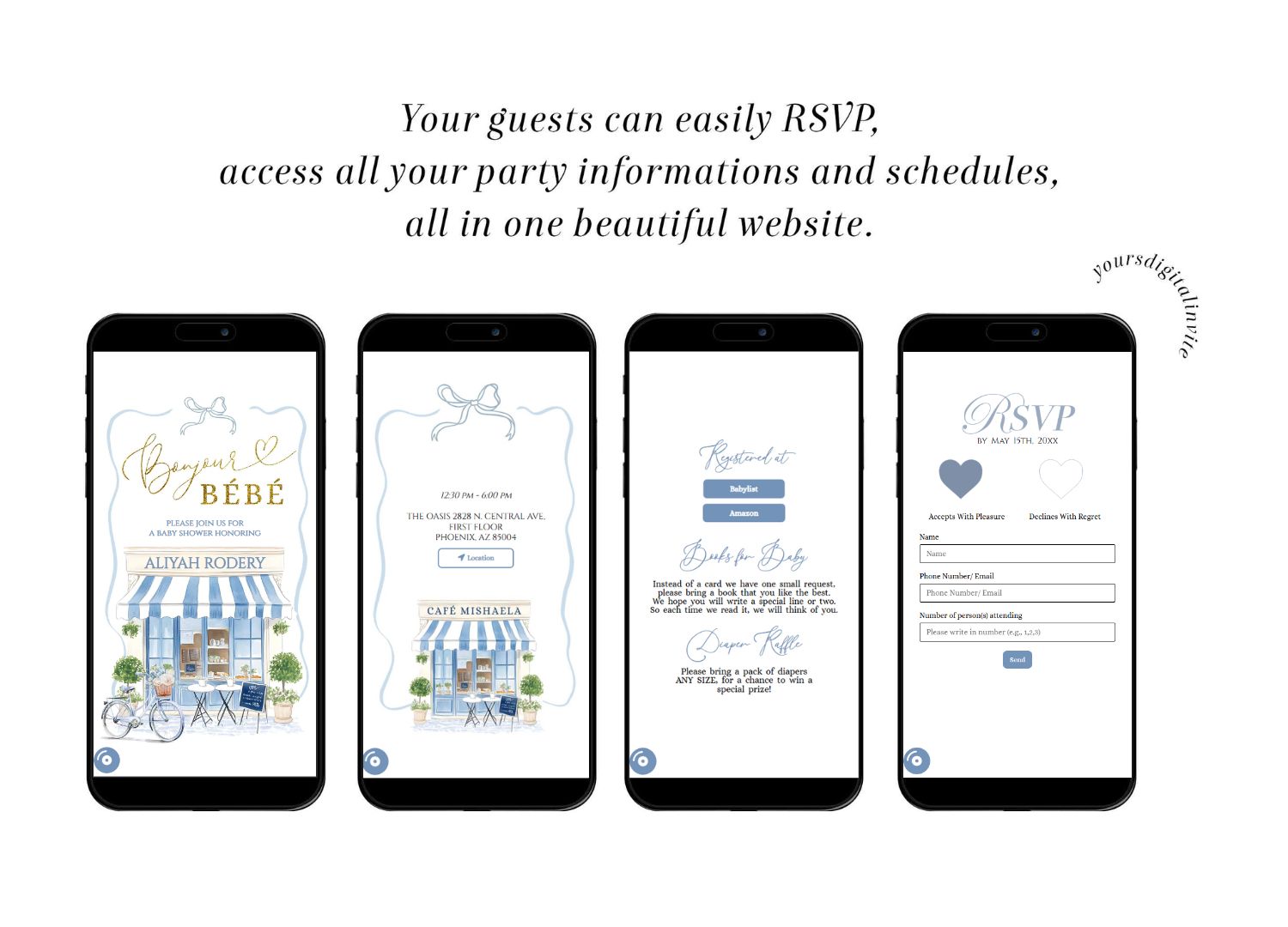 C94 Coquette Parisian Cafe French Blue Baby Shower Invitation