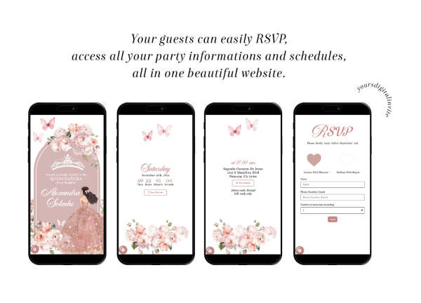 Butterfly Rose Gold Pink Quinceanera Princess Invitation